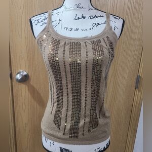 Rue 21 Gold Metallic Sequin Striped Going Out Tank Top